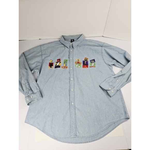 Warner Bros. Other - Vintage Looney Tunes‎ Shirt Mens 2XL Denim Warner Bros Bugs Daffy Cartoon 90s